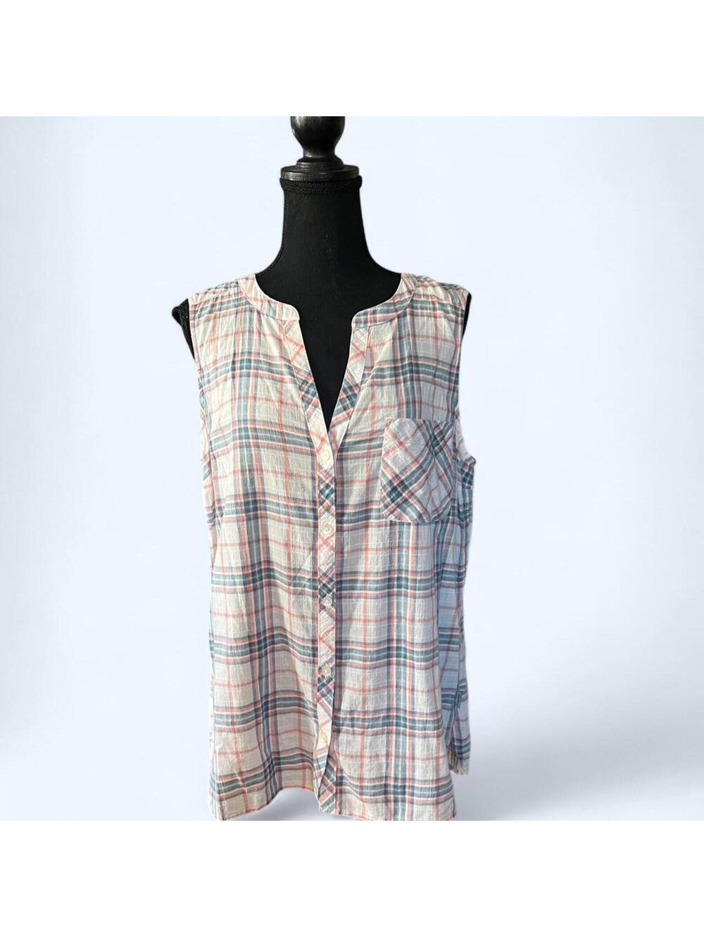 Eddie Bauer plaid button front sleeveless top cottagecore summer size small